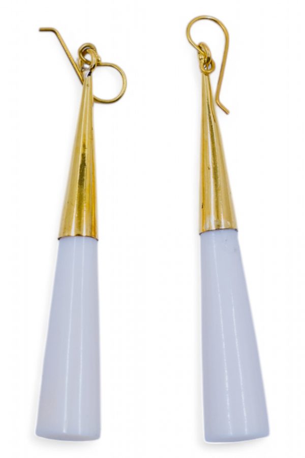 White Cow Bone and Brass Cone Earring