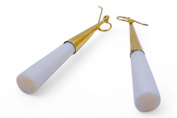 White Cow Bone and Brass Cone Earring - Image 3