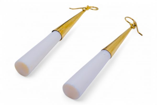 White Cow Bone and Brass Cone Earring - Image 4