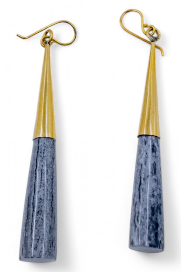 Grey Bone and Brass Cone Earring
