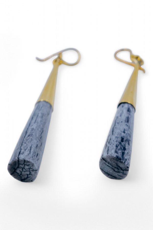 Grey Bone and Brass Cone Earring - Image 3