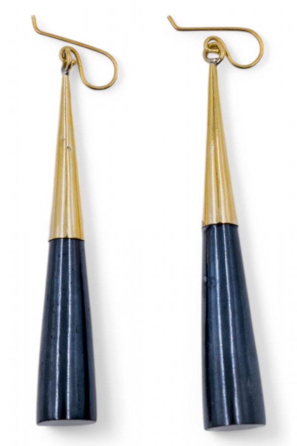 Black Bone and Brass Cone Earrings