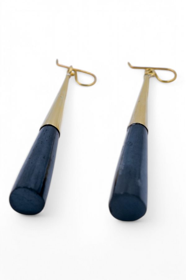 Black Bone and Brass Cone Earrings - Image 3