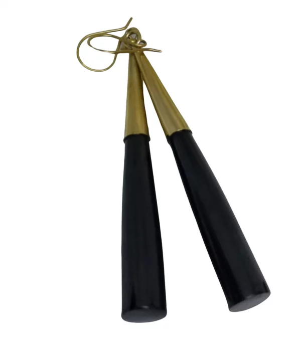 Black Bone and Brass Cone Earrings - Image 4