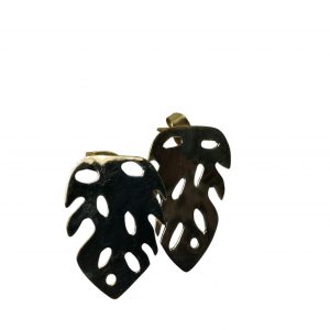 Handmade Brass Earrings cut in the shape of Cheese Plant Leaf Stud Earrings