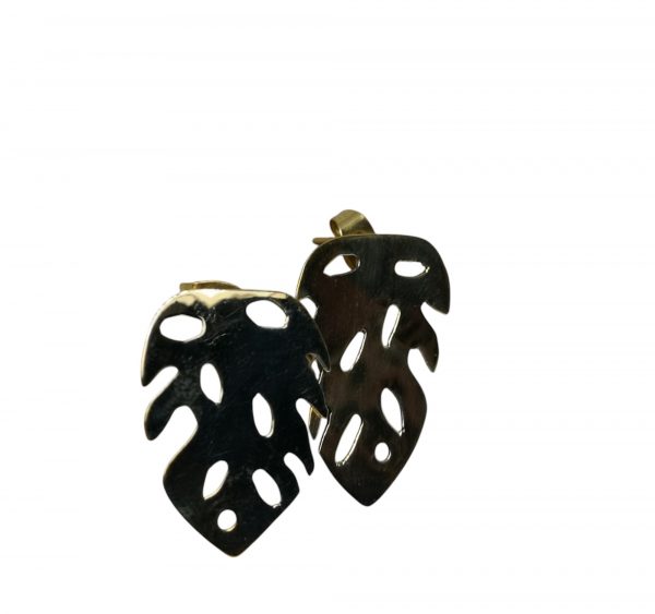 Handmade Brass Earrings cut in the shape of Cheese Plant Leaf Stud Earrings