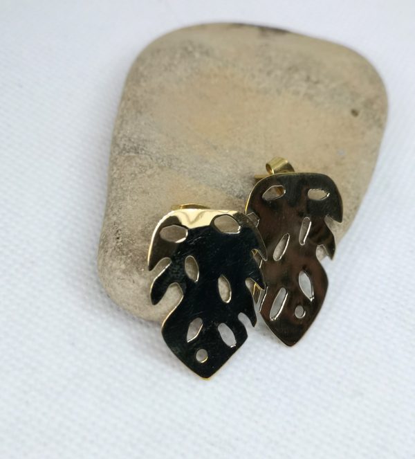 Cheese Plant Leaf Stud Earring - Image 2