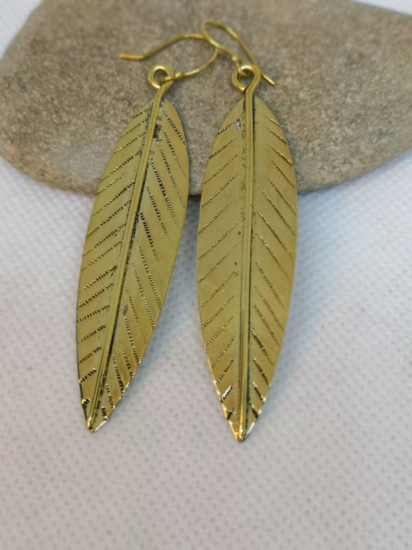 Engraved Brass Leaf Earring - Image 5