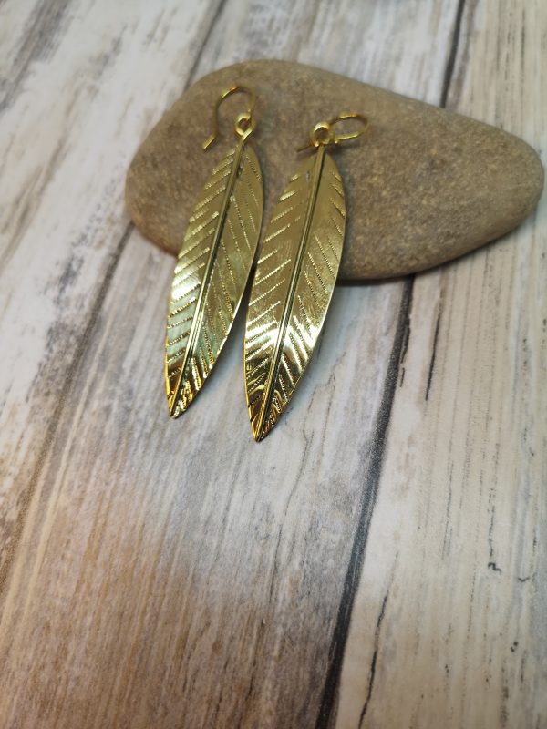Engraved Brass Leaf Earring - Image 6