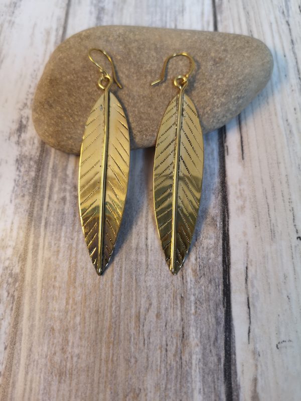 Engraved Brass Leaf Earring - Image 7