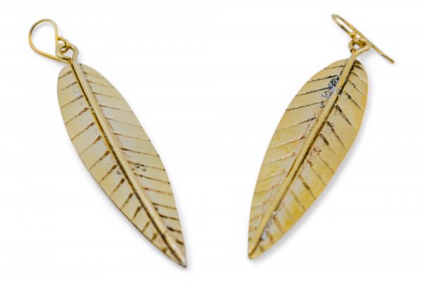 Engraved Brass Leaf Earring - Image 3
