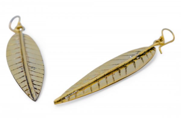 Engraved Brass Leaf Earring