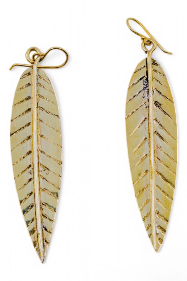 Engraved Brass Leaf Earring - Image 2