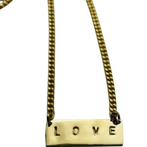 Handmade brass necklace with LOVE stamped on it