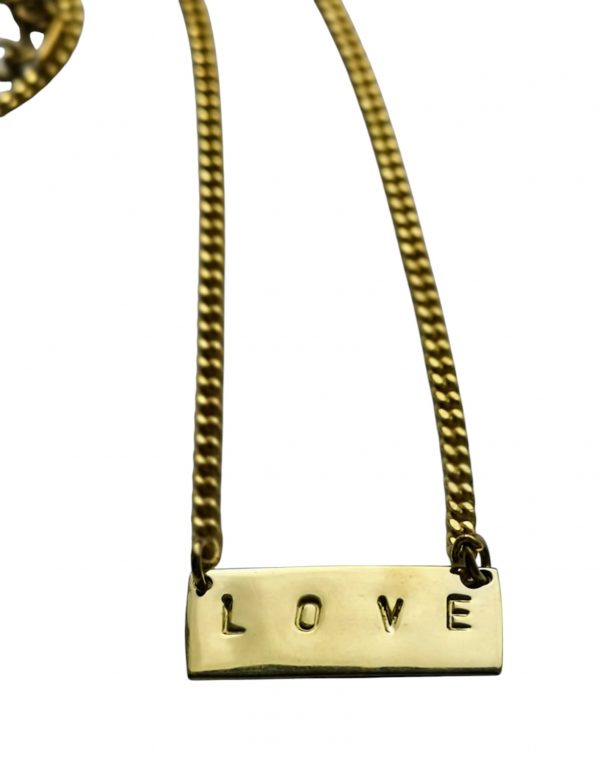 Handmade brass necklace with LOVE stamped on it