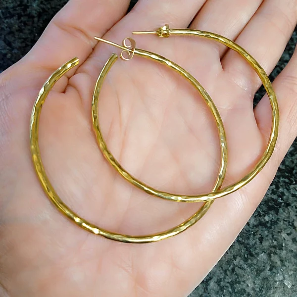 Hand crafted brass hoop earrings, large