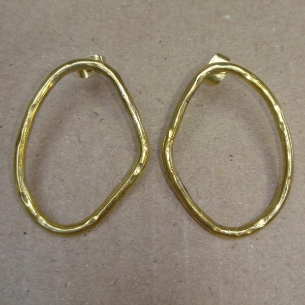 Irregular Oval Hammered Brass Earrings - Image 3