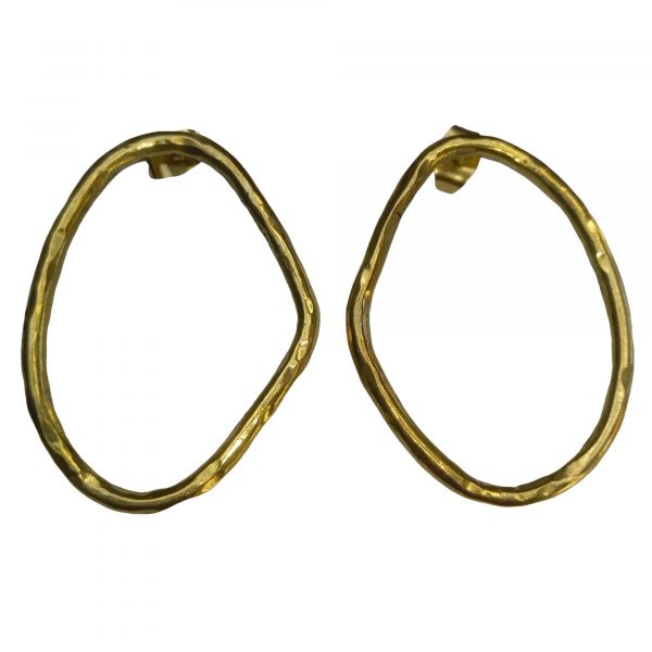 Irregular Oval shape brass earrings, handcrafted in Kenya