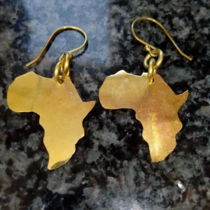 Handcrafted brass earrings cut in the shape of Africa's map