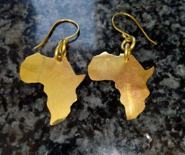 Handcrafted brass earrings cut in the shape of Africa's map