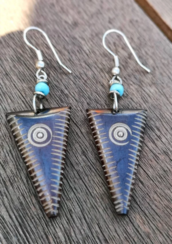 Brown Engraved Triangle Earrings - Image 2