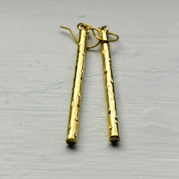 Hammered Tube Brass Earrings - Image 2