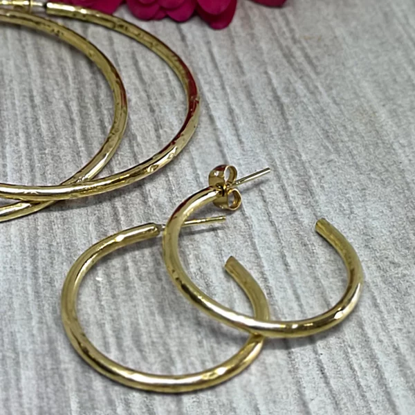 Small Hammered Brass Hoop Earrings - Image 2