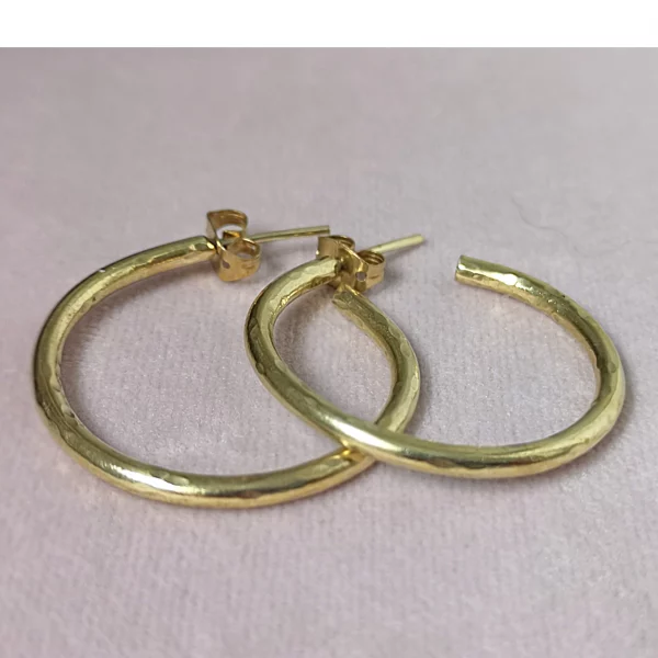 Small Hammered Brass Hoop Earrings - Image 3